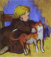 Репродукция картины "мими и ее кот" художника "гоген поль"