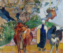 Репродукция картины "крестьянки с коровами в ландшафте" художника "гоген поль"
