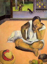 Копия картины "задумчивая женщина" художника "гоген поль"
