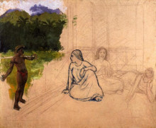 Репродукция картины "таитянки отдыхают (неоконченная)" художника "гоген поль"