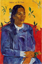 Репродукция картины "женщина с цветком" художника "гоген поль"