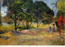 Копия картины "пейзаж с тремя деревьями" художника "гоген поль"