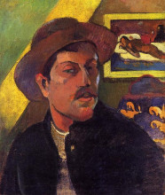 Репродукция картины "автопортрет в шляпе" художника "гоген поль"