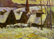 Копия картины "бретонская деревня под снегом" художника "гоген поль"