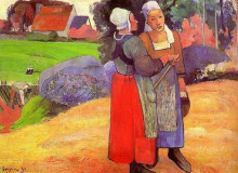 Репродукция картины "бретонские крестьянки" художника "гоген поль"