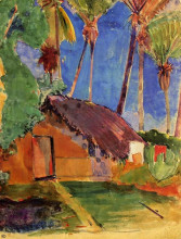 Копия картины "хижина под кокосовыми пальмами" художника "гоген поль"