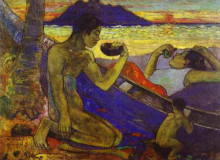 Картина "каноэ (таитянская семья)" художника "гоген поль"