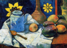Копия картины "натюрморт с чайником и фруктами" художника "гоген поль"
