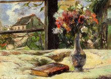 Репродукция картины "натюрморт. ваза с цветами у окна" художника "гоген поль"