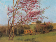 Картина "landscape: blossoming red almond (study)" художника "годвард джон уильям"