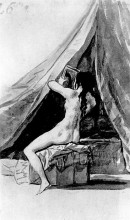 Репродукция картины "naked girl looking in the mirror" художника "гойя франсиско де"