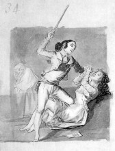 Репродукция картины "woman battered with a cane" художника "гойя франсиско де"
