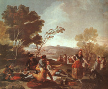 Репродукция картины "picnic on the banks of the manzanares" художника "гойя франсиско де"