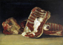Репродукция картины "still life of sheep&#39;s ribs and head - the butcher&#39;s conter" художника "гойя франсиско де"
