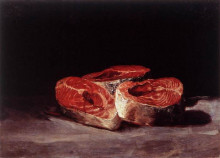 Репродукция картины "still life three salmon steaks" художника "гойя франсиско де"