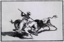 Картина "the morisco gazul is the first to fight bulls with a lance" художника "гойя франсиско де"