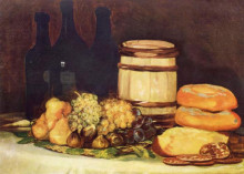 Репродукция картины "still life with fruit, bottles, breads" художника "гойя франсиско де"