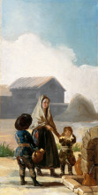 Репродукция картины "a woman and two children by a fountain" художника "гойя франсиско де"