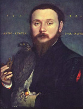 Картина "portrait of nobleman with a falcon" художника "гольбейн младший ганс"