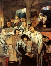 Копия картины "jews praying in the synagogue on yom kippur" художника "готтлиб мауриций"