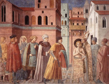 Картина "renunciation of worldly goods and the bishop of assisi dresses st. francis" художника "гоццоли беноццо"