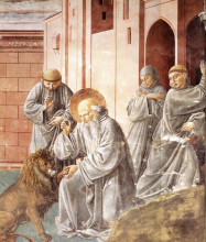Копия картины "st. jerome pulling a thorn from a lion&#39;s paw" художника "гоццоли беноццо"