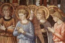 Репродукция картины "angels worshipping (detail)" художника "гоццоли беноццо"