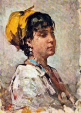 Репродукция картины "girl with yellow headscarf" художника "григореску николае"