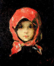Картина "the little girl with red headscarf" художника "григореску николае"