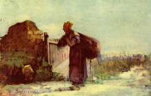 Репродукция картины "french peasant woman with a bag on her back" художника "григореску николае"
