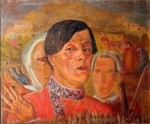 Копия картины "self-portrait with a chicken and a rooster" художника "григорьев борис"
