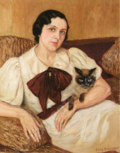 Картина "woman with cat" художника "григорьев борис"