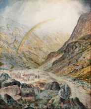 Репродукция картины "a mountain road, flood time" художника "гримшоу джон эткинсон"