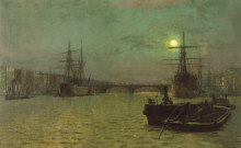 Картина "london bridge half tide" художника "гримшоу джон эткинсон"
