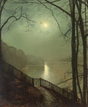 Картина "moonlight on the lake roundhay park leeds" художника "гримшоу джон эткинсон"