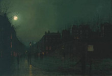 Репродукция картины "view of heath street by night" художника "гримшоу джон эткинсон"