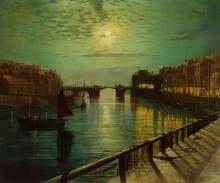 Копия картины "whitby harbor by moonlight" художника "гримшоу джон эткинсон"
