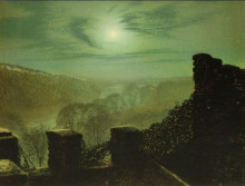 Репродукция картины "full moon behind cirrus cloud from the roundhay park castle battlements" художника "гримшоу джон эткинсон"