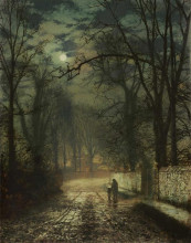 Репродукция картины "a moonlit lane" художника "гримшоу джон эткинсон"