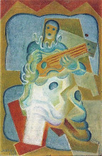 Репродукция картины "pierrot playing guitar" художника "грис хуан"
