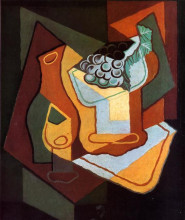 Картина "bottle, wine glass and fruit bowl" художника "грис хуан"