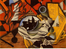 Картина "pears and grapes on a table" художника "грис хуан"