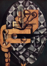 Репродукция картины "guitar, bottle and glass" художника "грис хуан"
