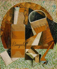 Репродукция картины "the bottle of banyuls" художника "грис хуан"