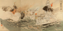 Картина "sino-japanese war: the japanese navy victorious off takushan" художника "гэкко огата"