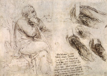 Картина "a seated man, and studies and notes on the movement of water" художника "да винчи леонардо"
