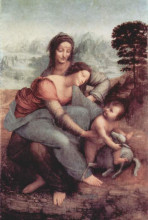 Репродукция картины "святая анна с мадонной и младенцем христом" художника "да винчи леонардо"