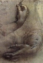 Репродукция картины "study of arms and hands, a sketch by da vinci popularly considered to be a preliminary study for the painting &#39;lady with an ermine&#39;" художника "да винчи леонардо"