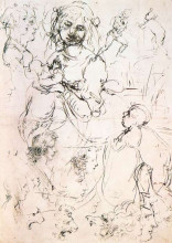 Репродукция картины "study of nursing madonna and profile heads" художника "да винчи леонардо"