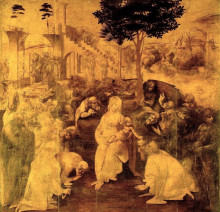 Репродукция картины "поклонение волхвов" художника "да винчи леонардо"